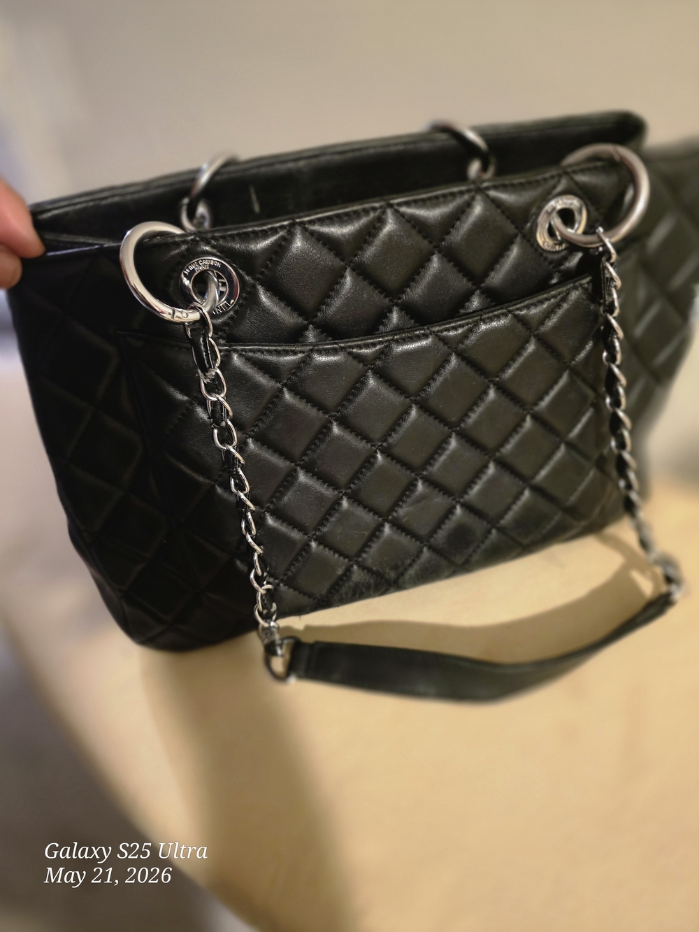 CHANEL Black Quilted Shoulder Bag with Silver Chain Straps - Picture 7 of 13